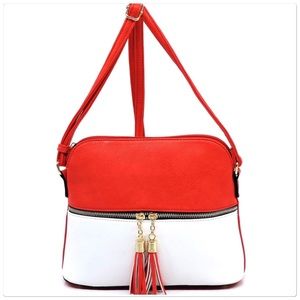 Dome Tassel Crossbody Handbag Red White
